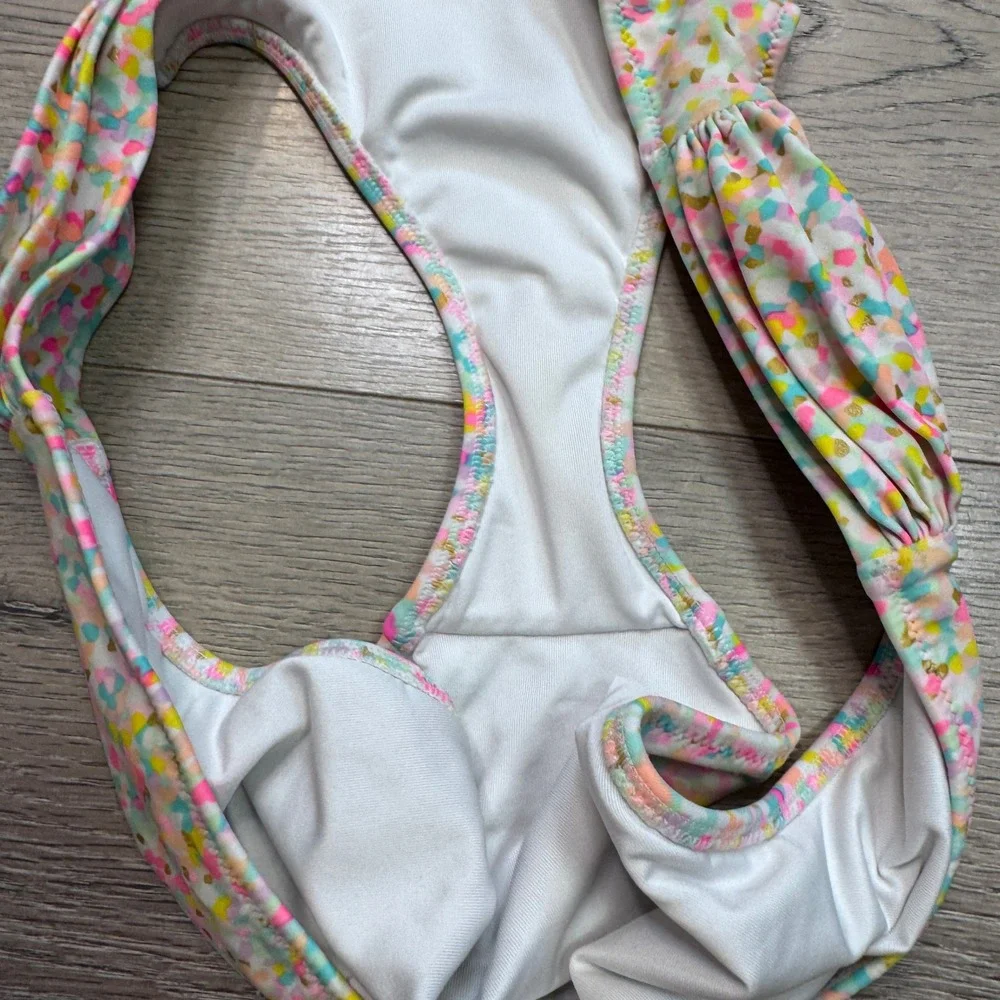 Victoria's Secret‎ Multicolor Confetti Ruched Bikini Bottom Gold Foil Small S